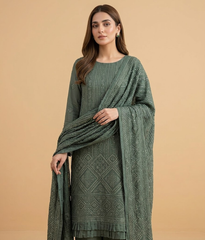 Green Raw Silk 2 Piece Shirt and Dupatta