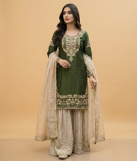 Green Silk Contrast Gharara