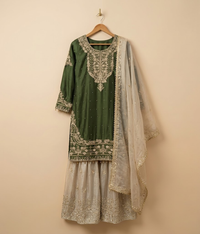 Green Silk Contrast Gharara
