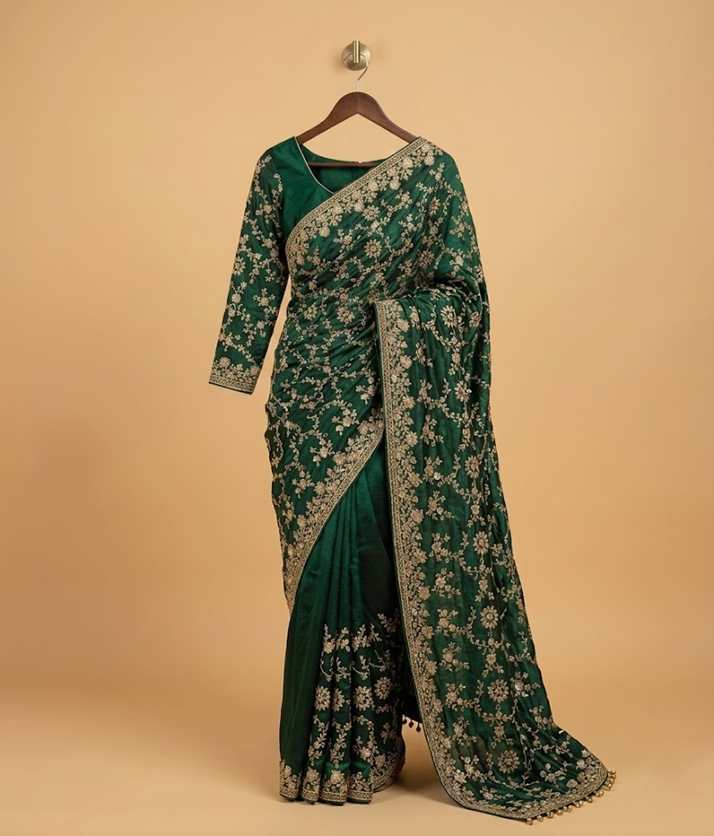 Green Tilla Mesh Silk Saree