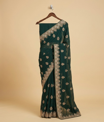 Green Tilla & metallic threadwork Chiffon Saree