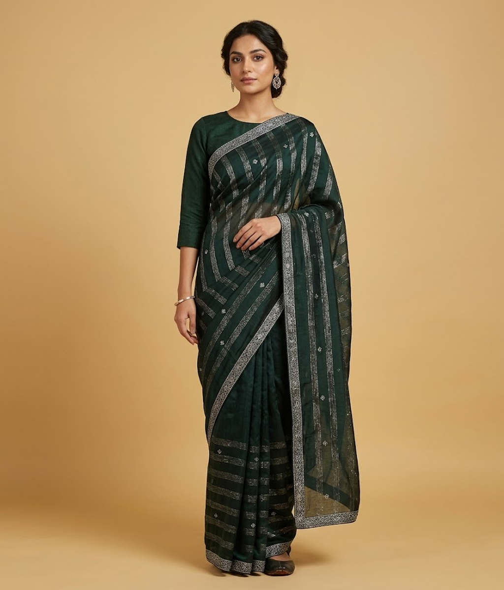 Green Tissue Silk Saree with Border