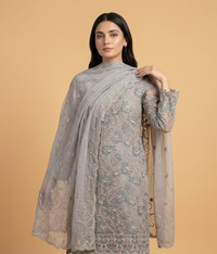 Green and Grey Chiffon 2 Piece Shirt and Dupatta