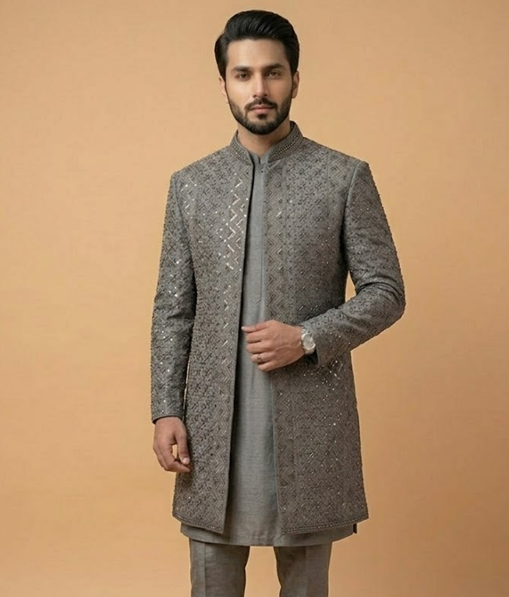 Grey Crystal Work Jamawar Dulha House