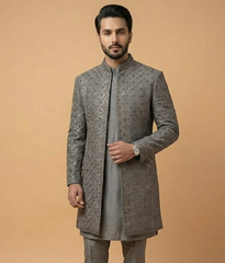 Grey Crystal Work Jamawar Dulha House