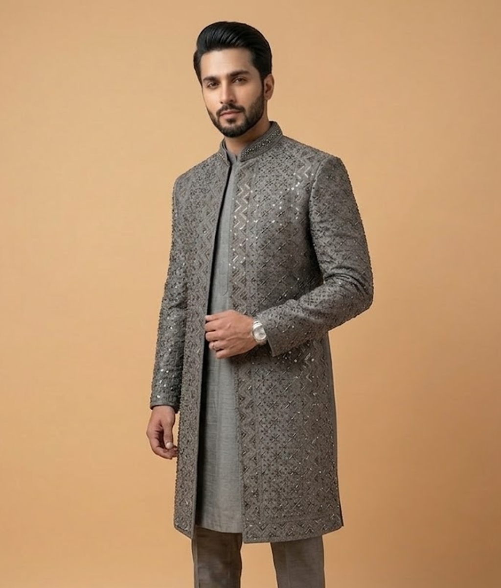 Grey Crystal Work Jamawar Dulha House