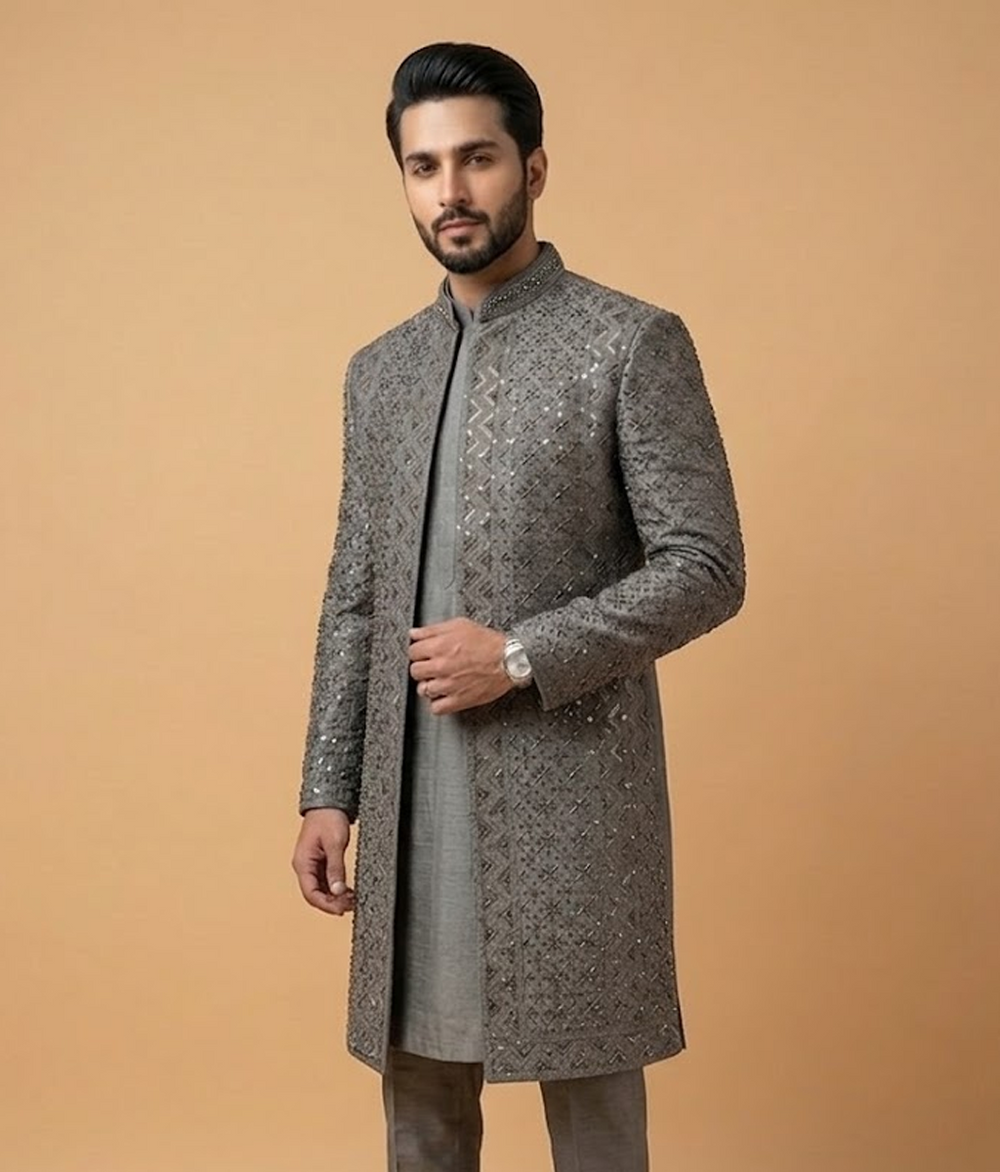 Grey Crystal Work Jamawar Dulha House