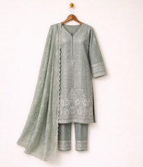 Grey fully embroidered 3 piece