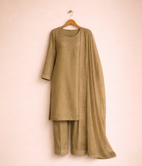 Grey Raw silk suit with tilla and dabka work