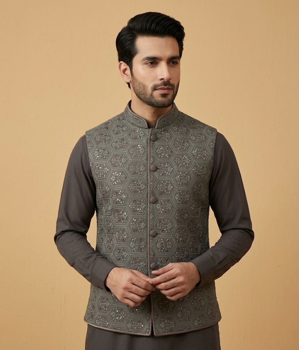 Grey Sequin Lattice Dulha House