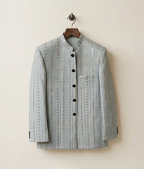 Grey Sequin Raw Silk Prince Coat