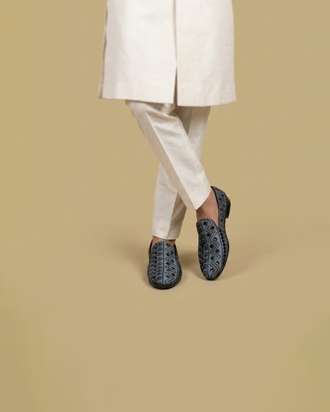 Grey and Black Embroidered Dulha Boots