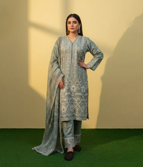 Grey fully embroidered 3 piece