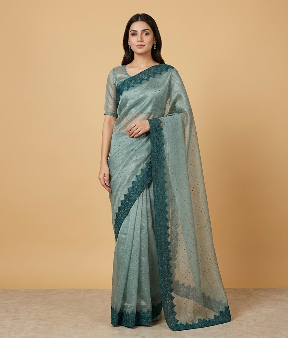 Grey tissue silk saree