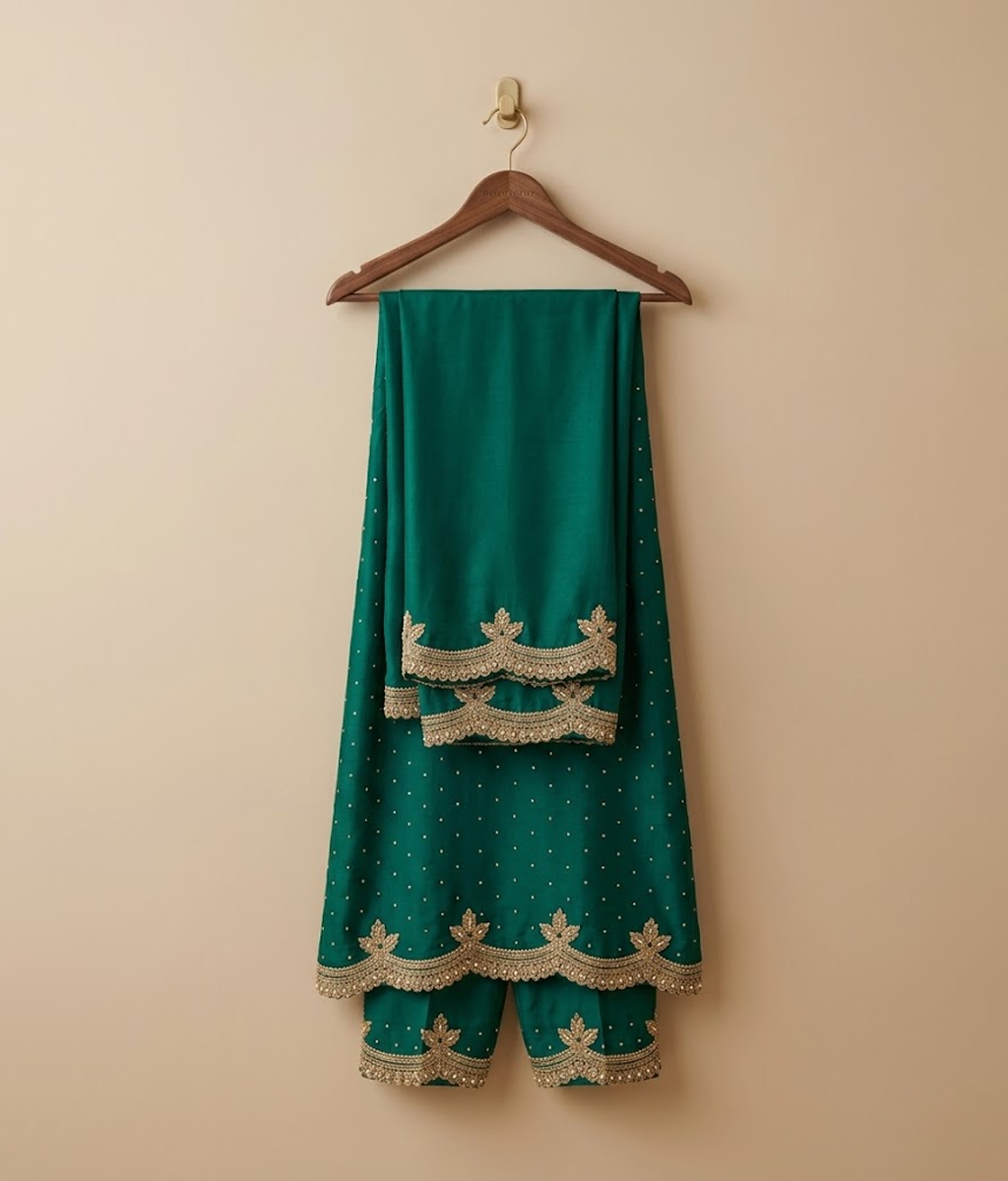 Handmade Silk Saree with Gold Dabka Border