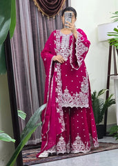 Hot Pink Silver Mukesh & Threadwork Gharara