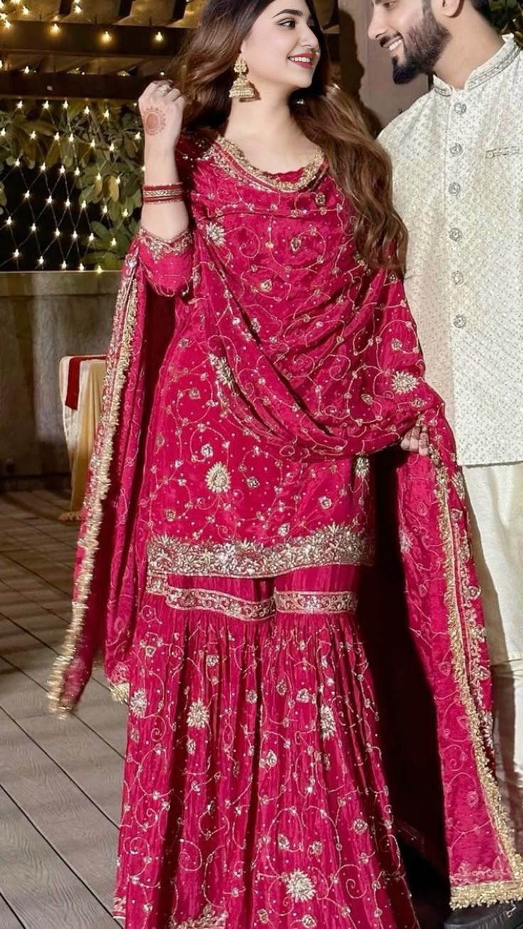 Hot Pink Tilla Work Gharara