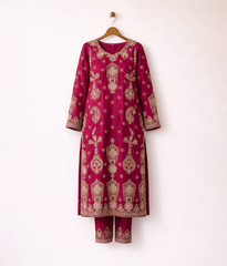 Hot Pink Raw Silk Suit with Tilla and Dabka Work
