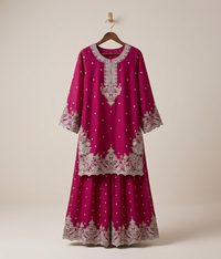 Hot Pink Silver Mukesh & Threadwork Gharara