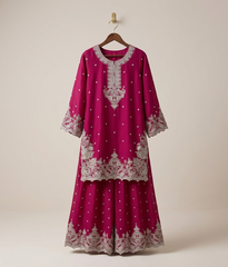 Hot Pink Silver Mukesh & Threadwork Gharara