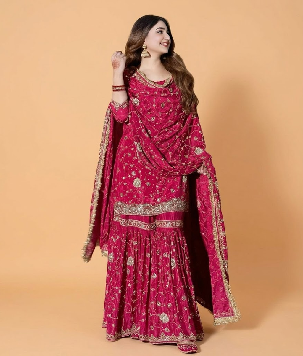 Hot Pink Tilla Work Gharara