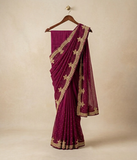 Hot Pink Zardozi Tissue Silk Saree