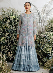Ice Blue Floral Resham Embroidered Net Gown