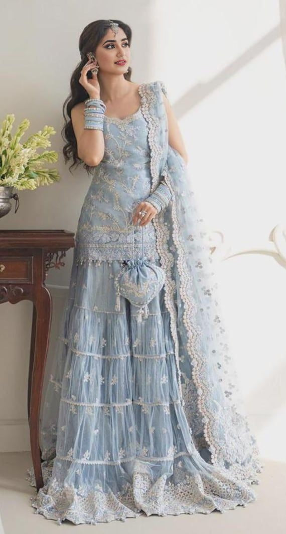 Ice Blue Net Gharara