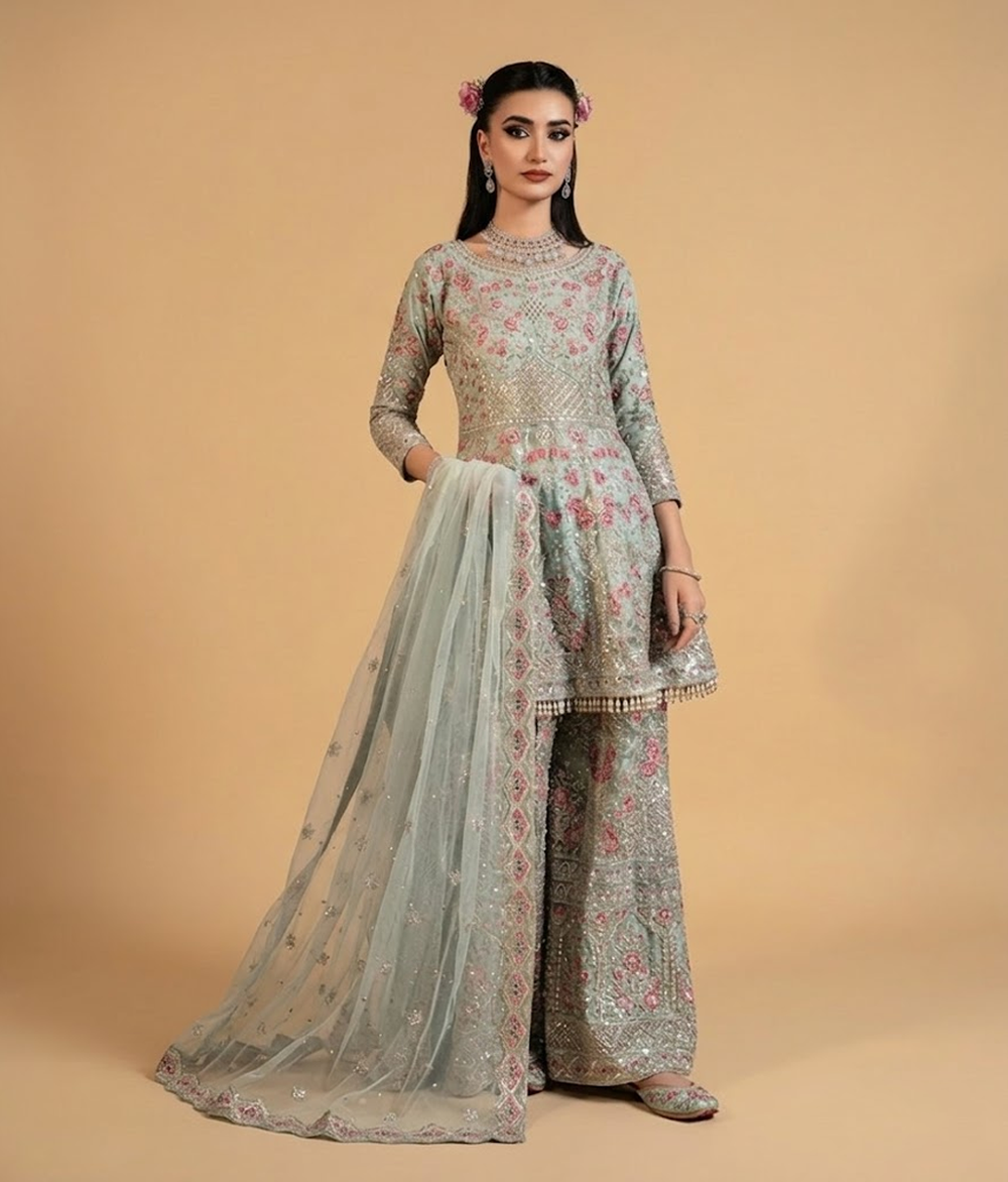 Ice Blue Floral Gharara