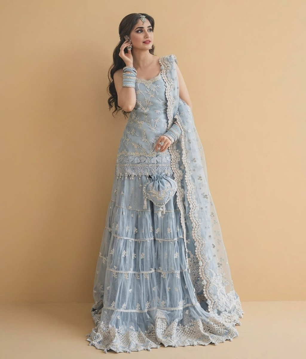 Ice Blue Net Gharara