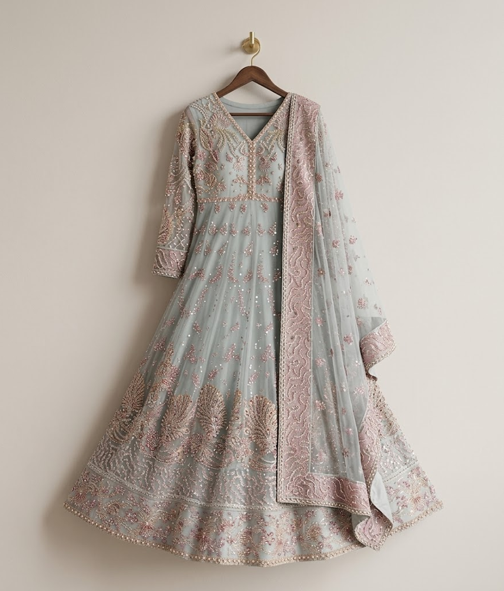 Ice Blue Resham Work Maxi