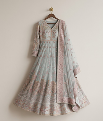 Ice Blue Resham Work Maxi