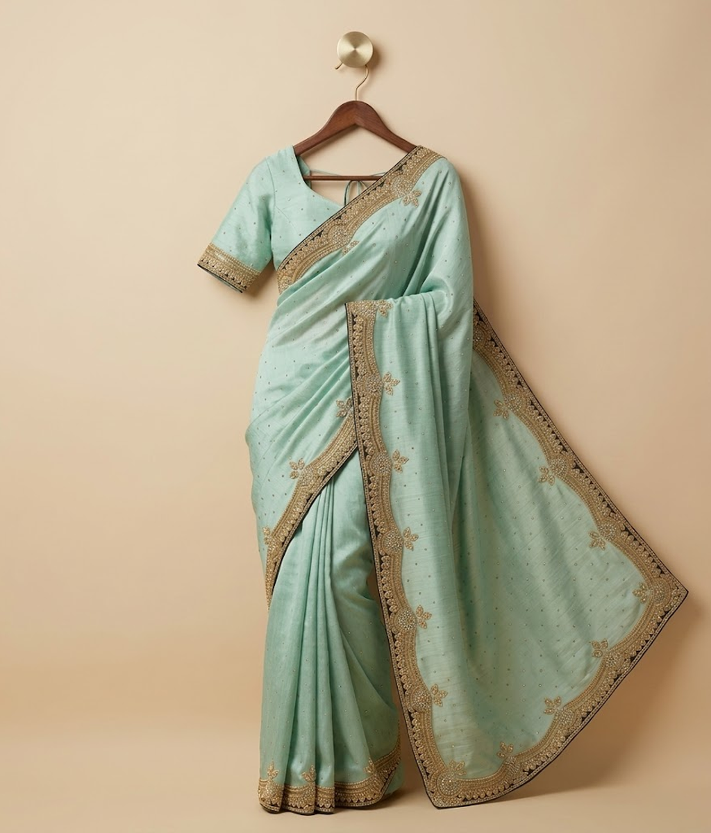 Ice Blue Zardozi Tissue Silk Saree
