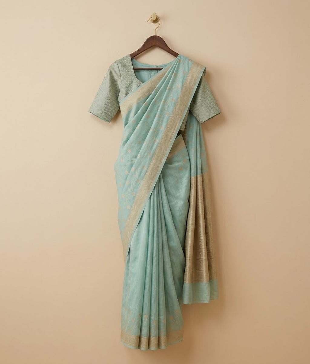 Ice blue Banarsi saree