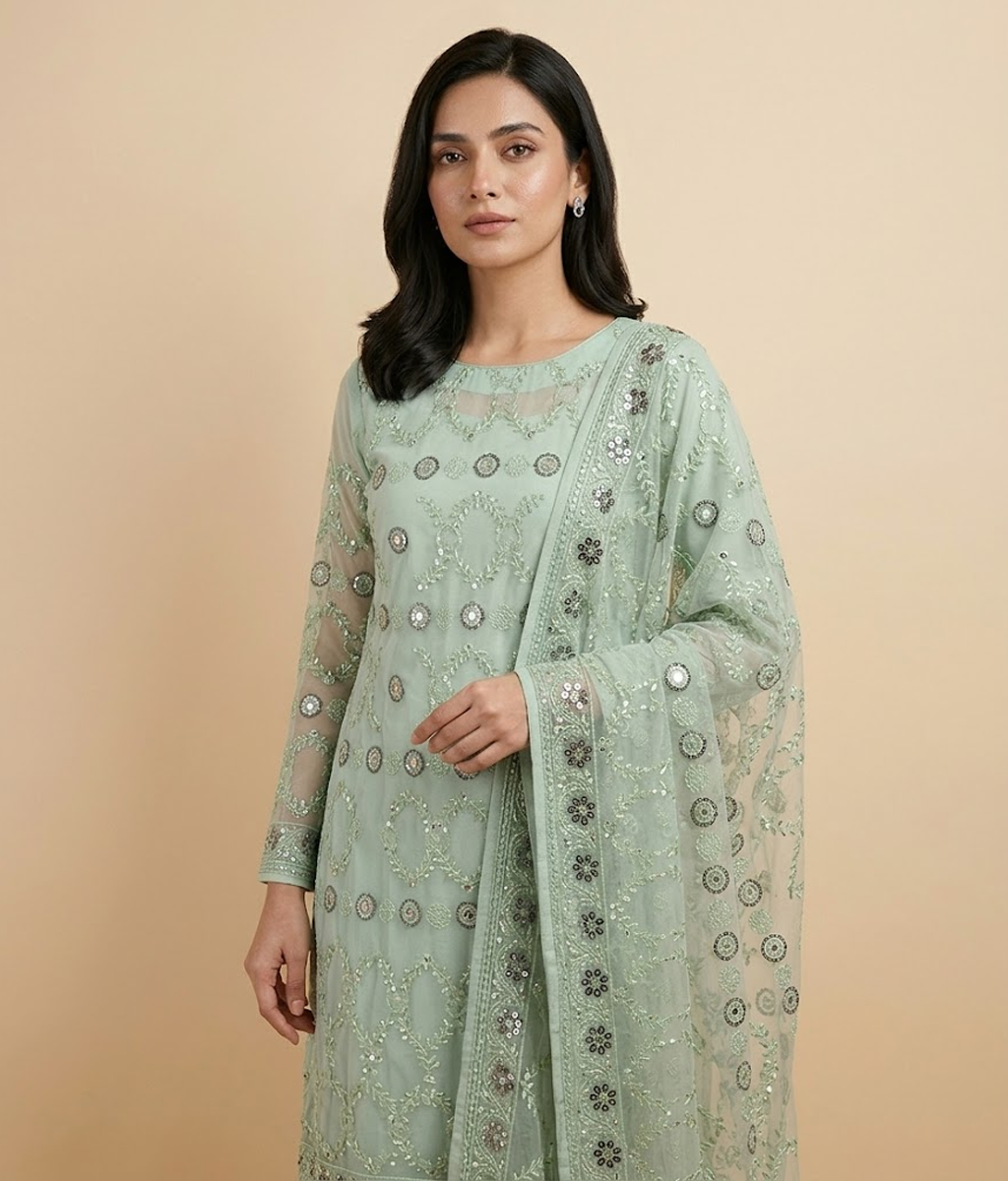 Ice green Raw Silk 2 Piece Shirt and Dupatta