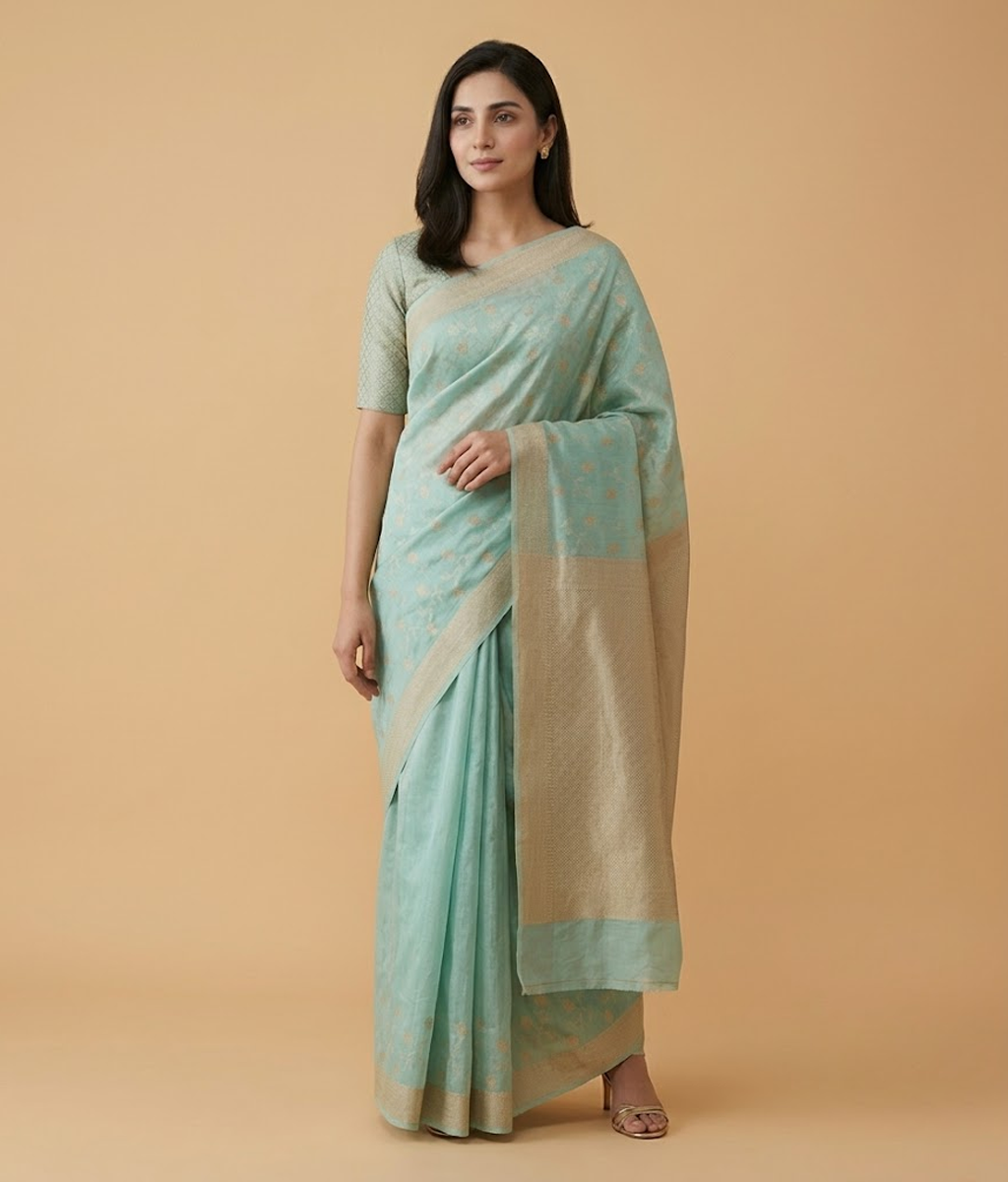 Ice blue Banarsi saree