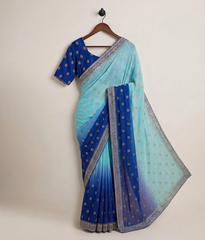 Indigo Ombre Chiffon Saree with Silk Blouse