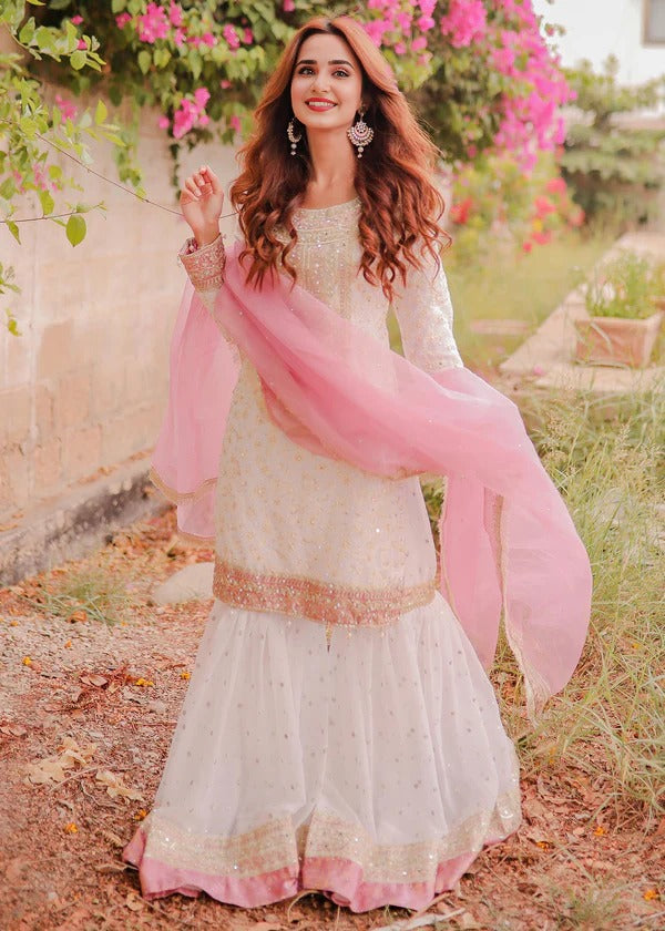 Ivory Sequin Work Gharara