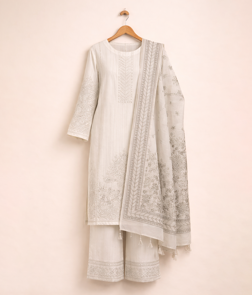 Ivory Blossom 3 piece cotton suit