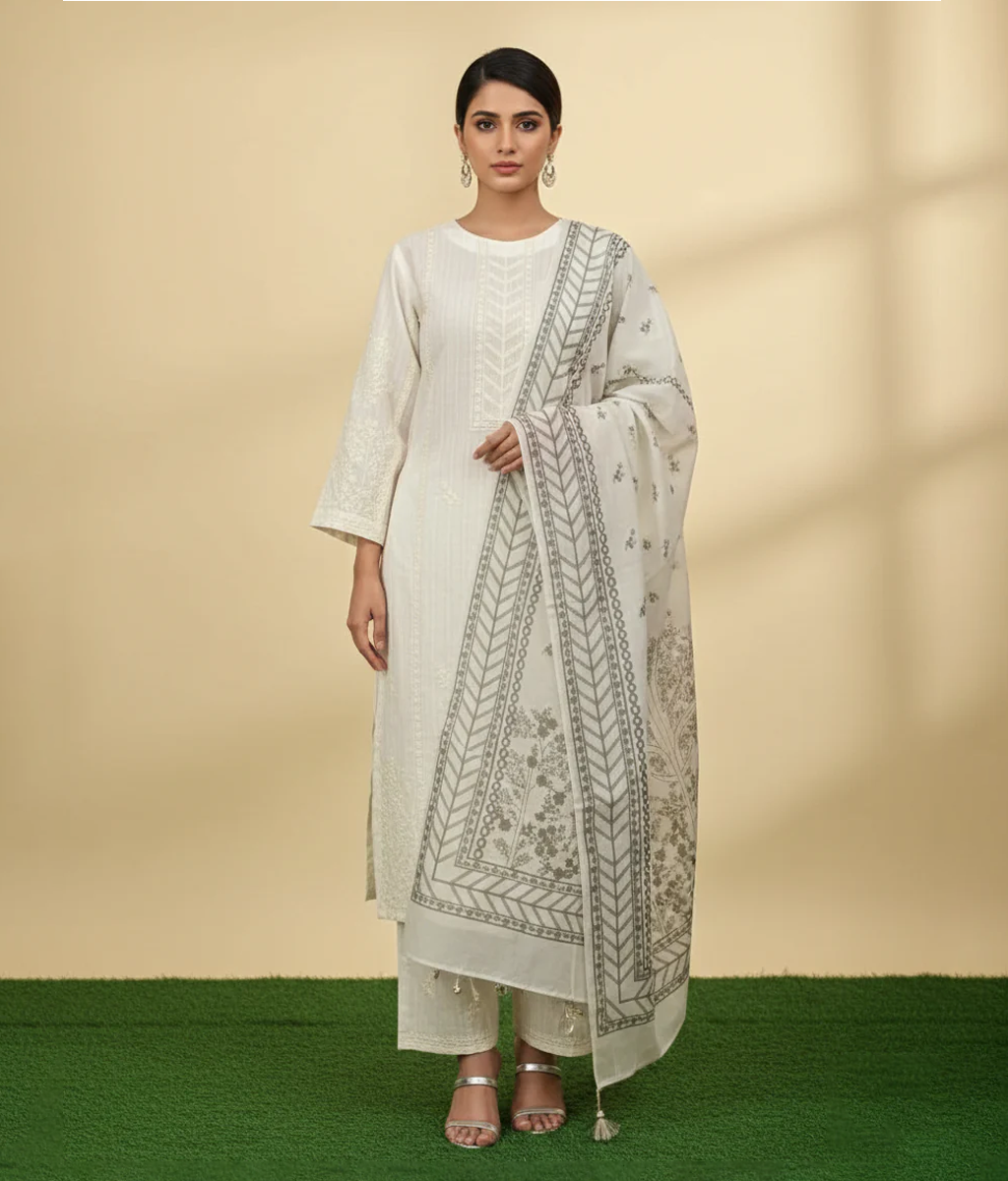 Ivory Blossom 3 piece cotton suit
