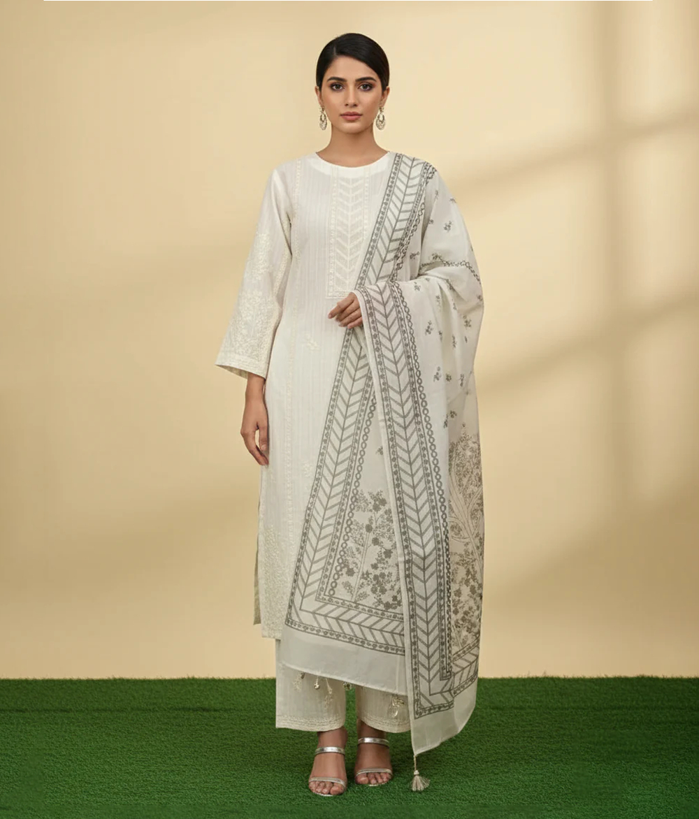 Ivory Blossom 3 piece cotton suit