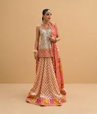 Ivory Cream Bandhani Print & Gotta Worked Lehnga