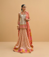 Ivory Cream Bandhani Print & Gotta Worked Lehnga