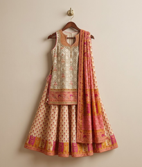Ivory Cream Bandhani Print & Gotta Worked Lehnga