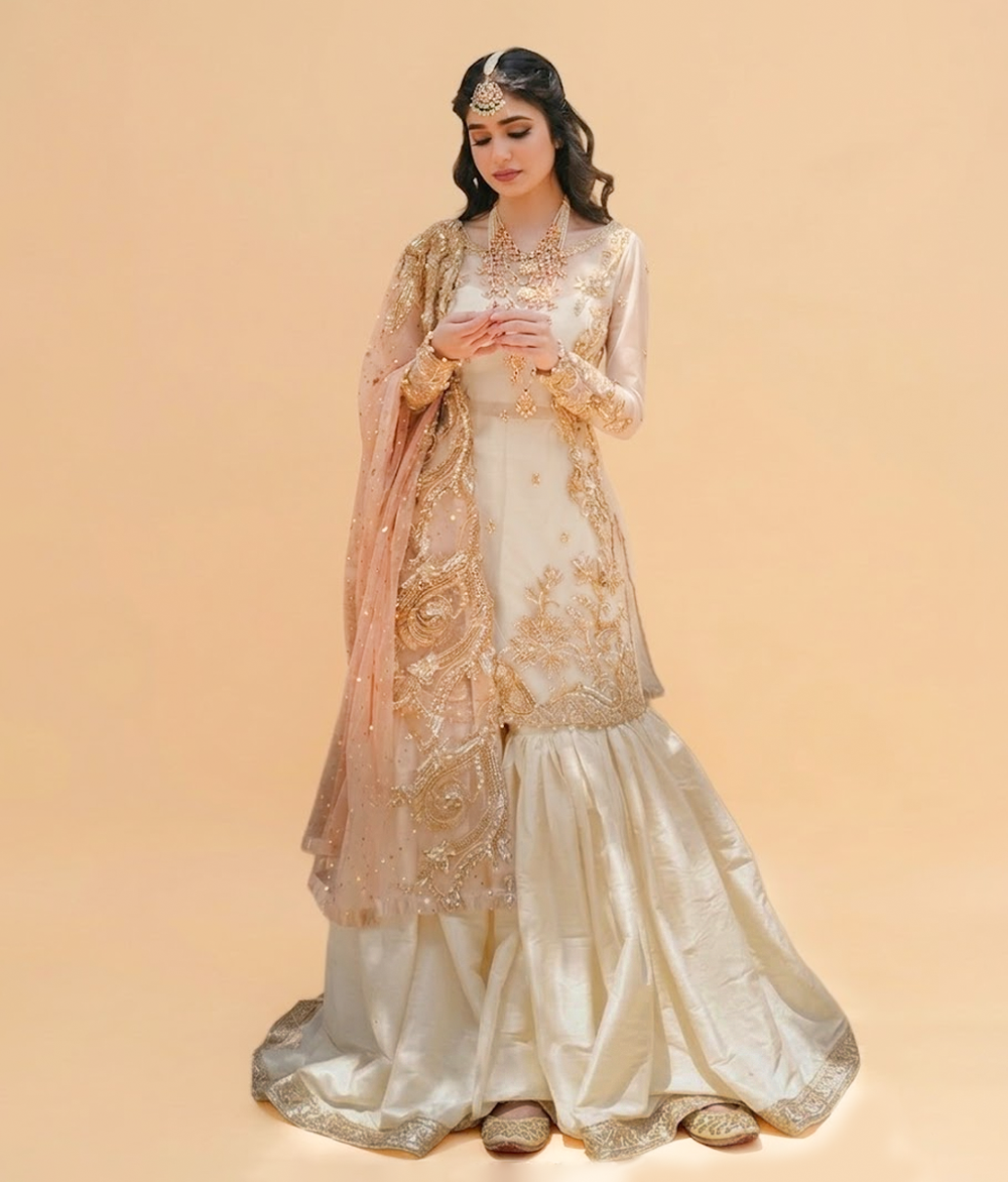 Ivory Cream Tilla & Pearl Detailed Gharara