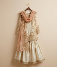 Ivory Cream Tilla & Pearl Detailed Gharara