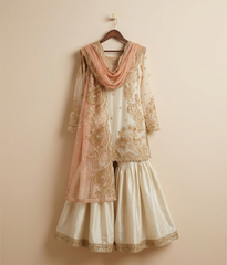 Ivory Cream Tilla & Pearl Detailed Gharara