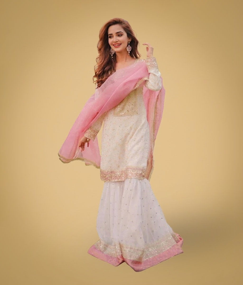 Ivory Sequin Work Gharara