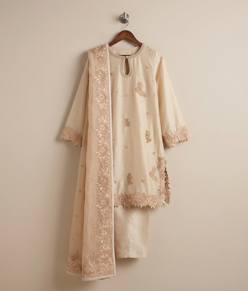 Ivory Zardozi Silk Tunic