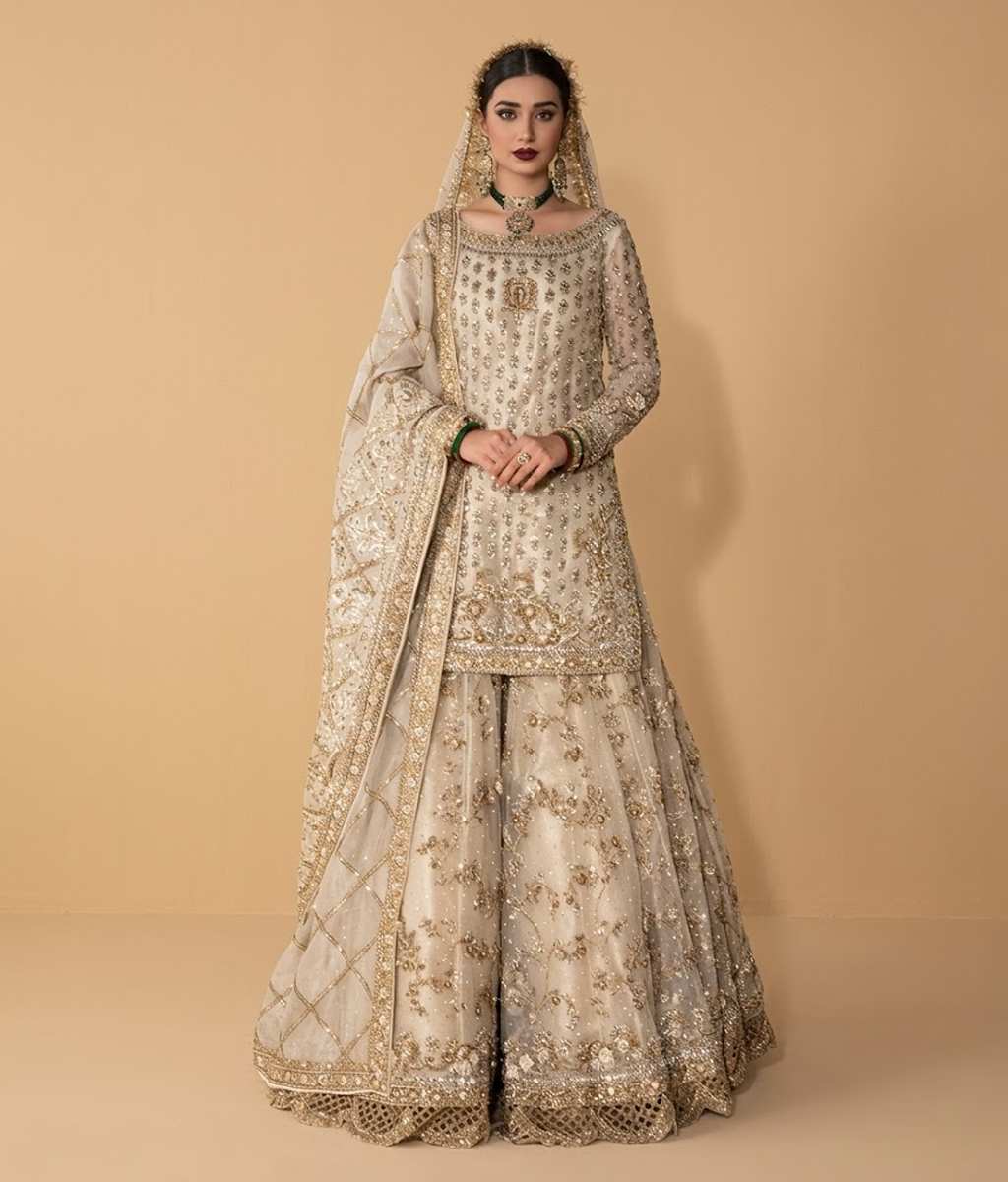 Ivory Zari Work Gharara